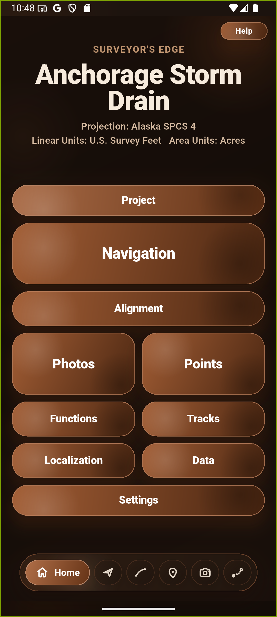 Surveyor's Edge home screen