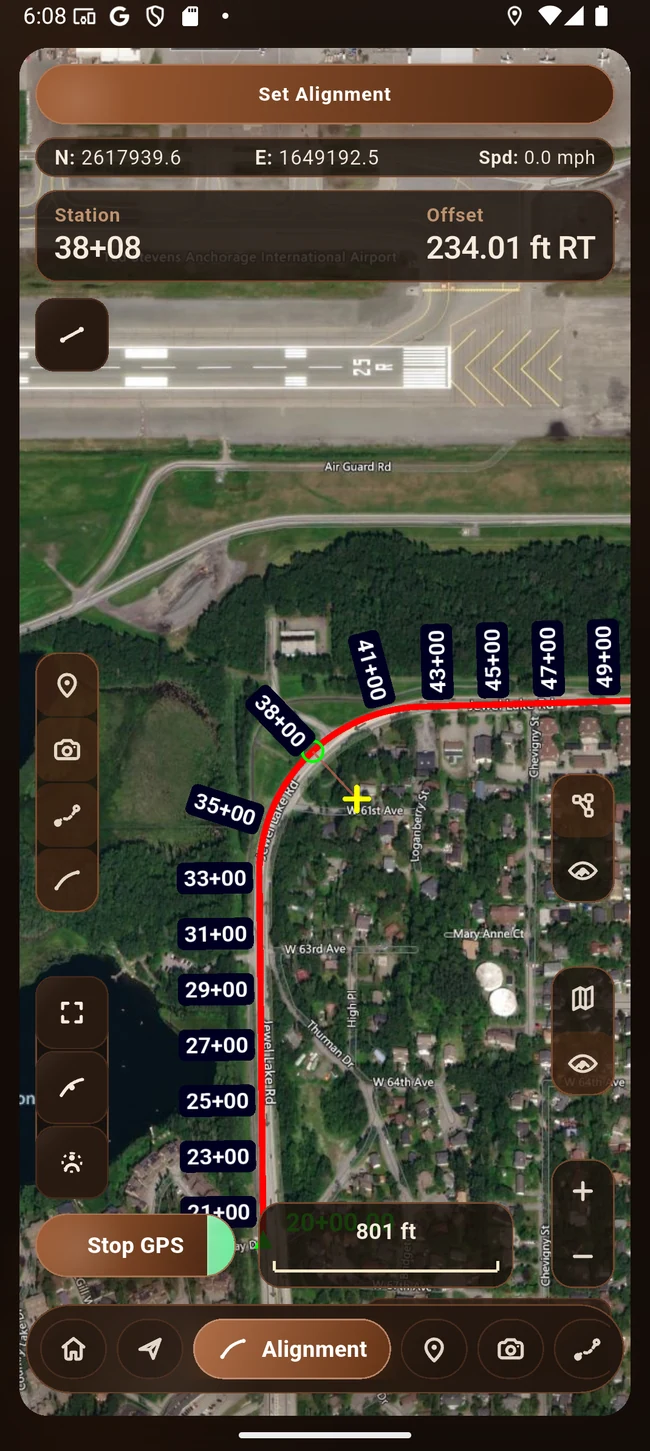 Alignment map with station and offset context