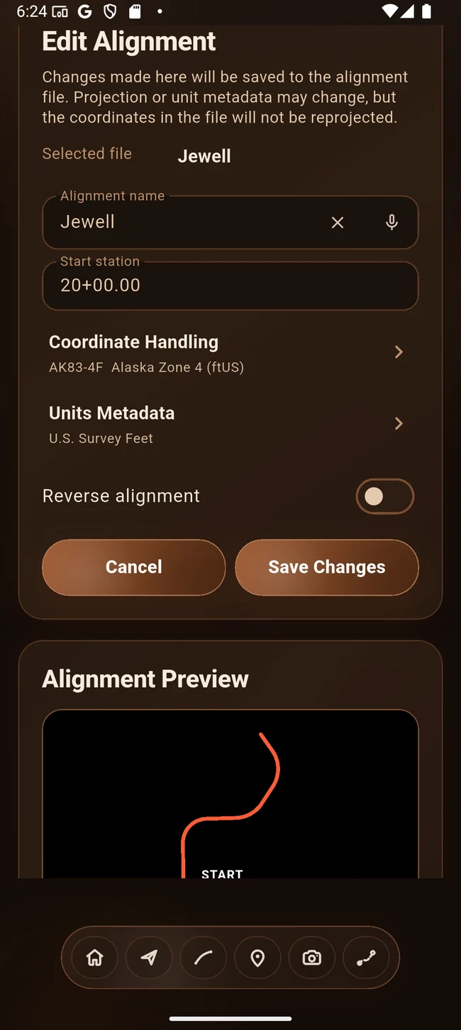 Edit alignment metadata and start station