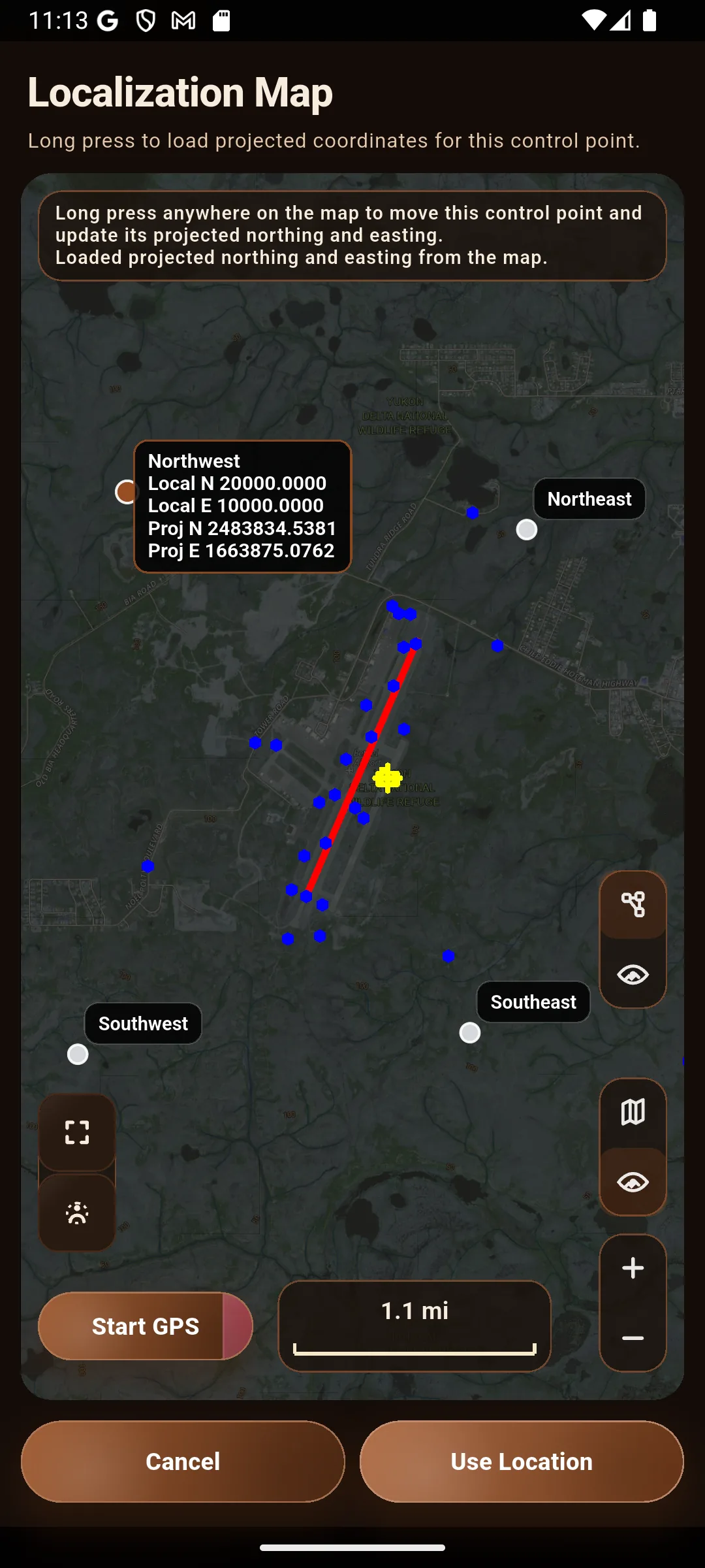 Localization map showing control coordinate workflow