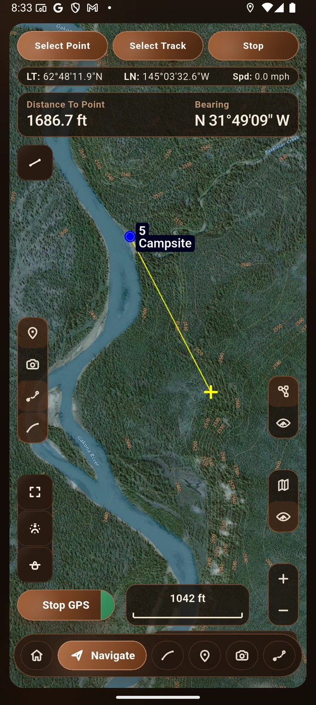 Point navigation with distance and bearing feedback