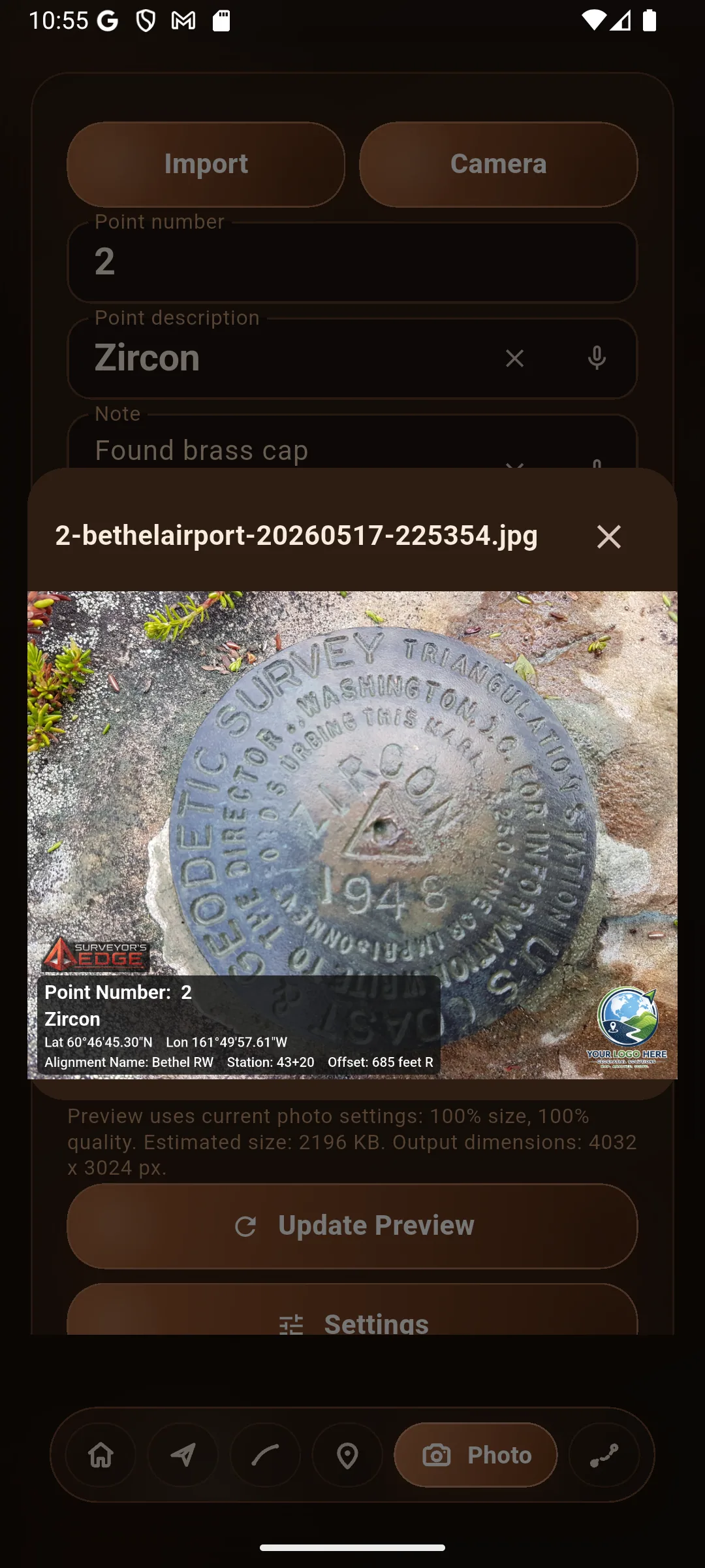 Storing a monument photo with detailed field notes and metadata